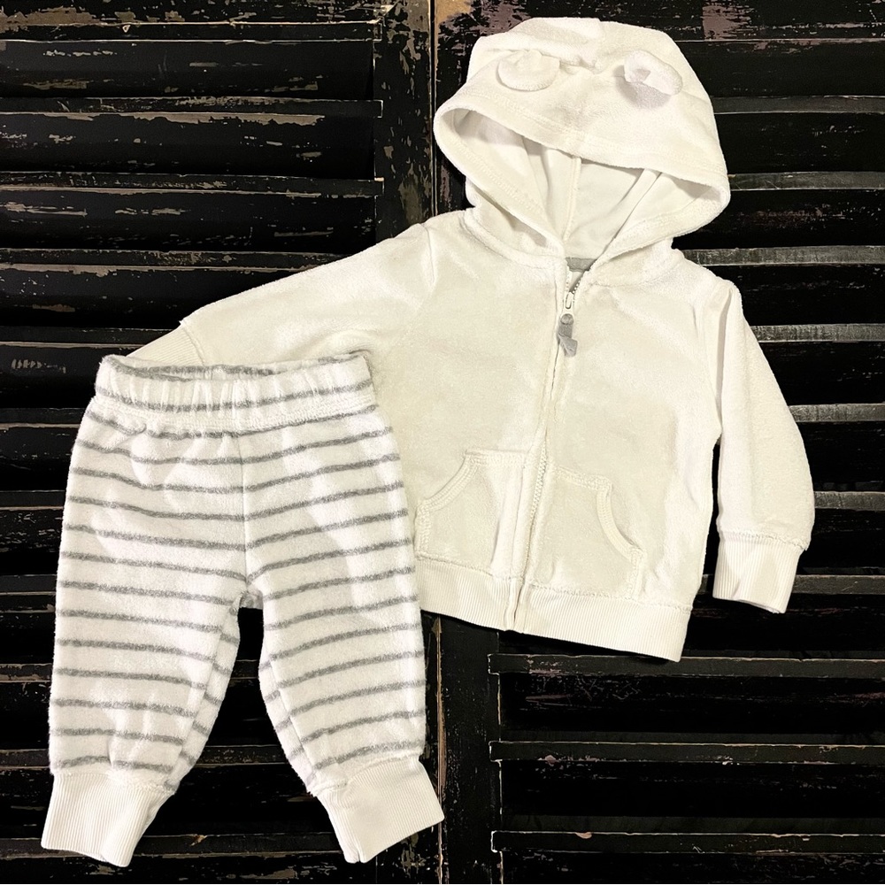 CARTER’S Terry Cloth Teddy Bear Hoodie & Striped Pants 2-Piece Set